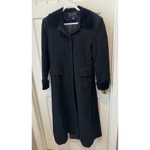 Halston Maxi‎ Long Black 100% Wool Coat Vintage 80s Velvet Collar 6 Medium